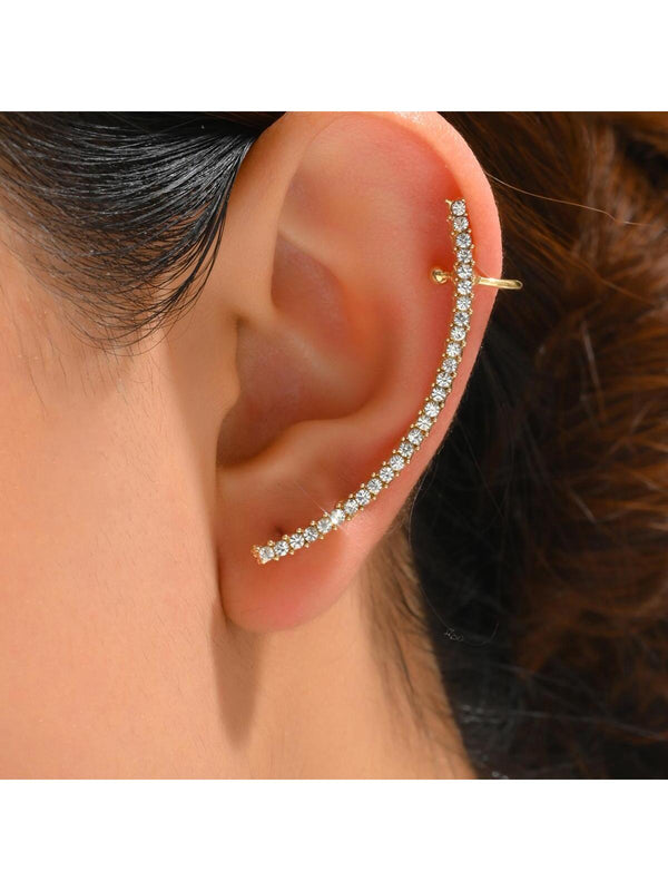 Shein - 1PC Sweet Cute Earrings Rhinestone Crescent Moon Punk Ear Wraps For Vacation Party Graduations Jewelry