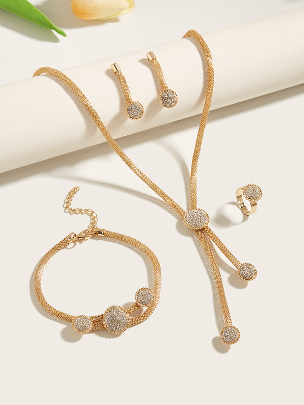 Shein - 5Pcs/Set Graduation Style Jewelry Set For Women, With Net Chain & Rhinestone Decoration, Suitable For Casual Parties