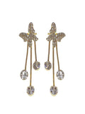 Shein - 1Pair Women'S Full Rhinestone Butterfly & Tassel Dangle Earrings With Simulated Faux Pearl, Versatile Daily Style