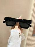 Shein - 1pc Square Plastic Frame Black Fashion Sunglasses For Beach Sunshade
