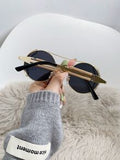 Shein - 1pc Unisex Gold Round Metal Frame Steam Punk Sunglasses