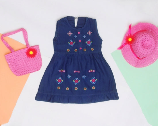 The Original - 1Piece Embroidered blue Kids Frock