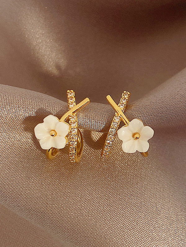 Shein - 1Pair Casual Chic & Cross Design Seashell & Floral Dangle Earrings For Women, Suitable For Daily Wear