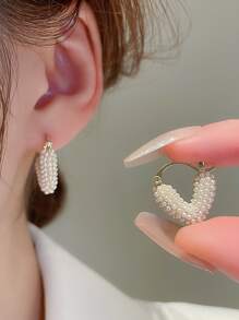 Shein - 1pair Heart Shaped Faux Pearl Stud Earrings