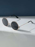 Shein - 1pc Unisex Retro Round Fashion Sunglasses With Metallic Decoration