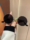 Shein - 1pc Unisex Retro Round Fashion Sunglasses With Metallic Decoration