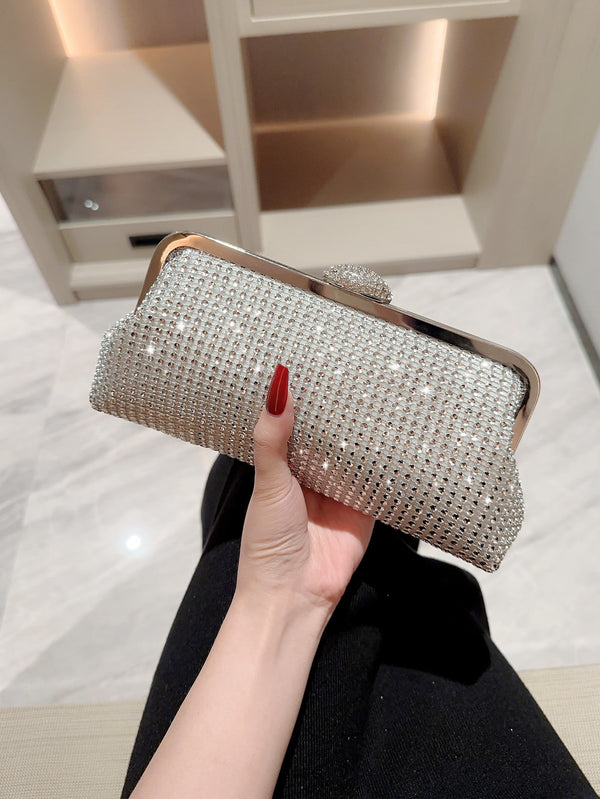 Shein - Moonlit Evebag Glitter Bling,Shiny Glamorous,Elegant Women'S Silver Evening Bags Sparkling Rhinestone Purse Wallet Bag Party Prom Wedding Dress Bag,