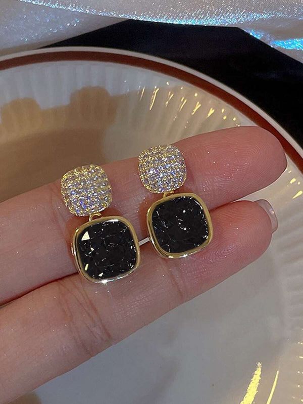 Shein Basic Style Vintage Black Geometric Shape Earrings with Rhinestone for Women