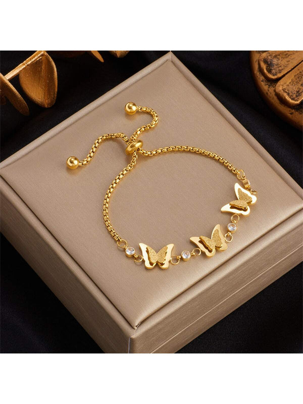 Shein - A Small, Simple And Versatile Personalized Fashion Retro Gold Pull Three-Dimensional Butterfly Chain Accessories Bracelet For Women, Suitable For Daily Wear