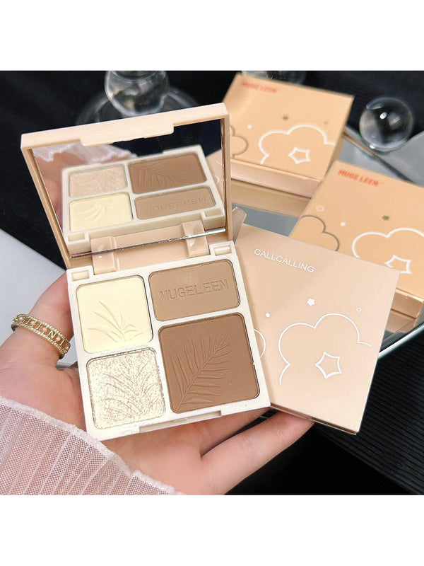 Shein - 4 Color Matte Contour Highlighter Powder With 4 Grid Design For Face Slimming, Shaping & Brightening. Available In 2 Colors. Easy To Apply, Long-Lasting & Non-Flying Powder