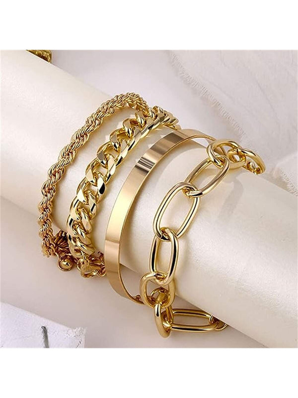 Shein - Punk style bracelet adjustable fashion chain Paper clip thick flat chain women's jewelry set 4 pieces