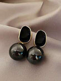 Shein - 1 pair of elegant vintage style black pearl personalized earrings