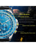 Shein - 5Bar Gmt Automatic Mechanical Wristwatch World Map Man 3D Relief Big Dial Auto Date Stainless Stee Clock Sapphire Luminous Watch - Blue