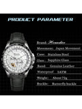 Shein- 5Bar GMT Automatic Mechanical Wristwatch World Map Man 3D Relief Big Dial - White