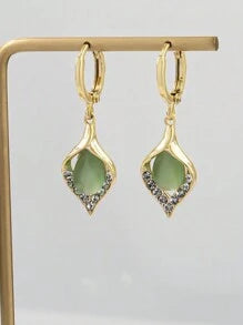 Shein - 1pair Light Luxury Elegant Green Opal Women's Earrings Dating Banquet Party Gift