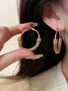 Shein - 1pair Vintage Stainless Steel Round Hoop Earrings