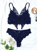 Shein - Pink lace underwear set with butterfly decoration
