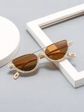 Shein - 1pc Women's Cat Eye Shaped Sunglasses With Rhinestone Decor, Korean Style Frame,