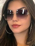 Shein - Elegant 1pc Women's Polygon Gradient Color Rimless Sunglasses
