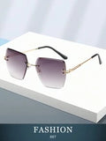 Shein - Elegant 1pc Women's Polygon Gradient Color Rimless Sunglasses