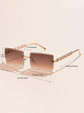Shein - 1pc Women Square Sun Glasses With Metallic Decorations, Suitable For Daily Wear