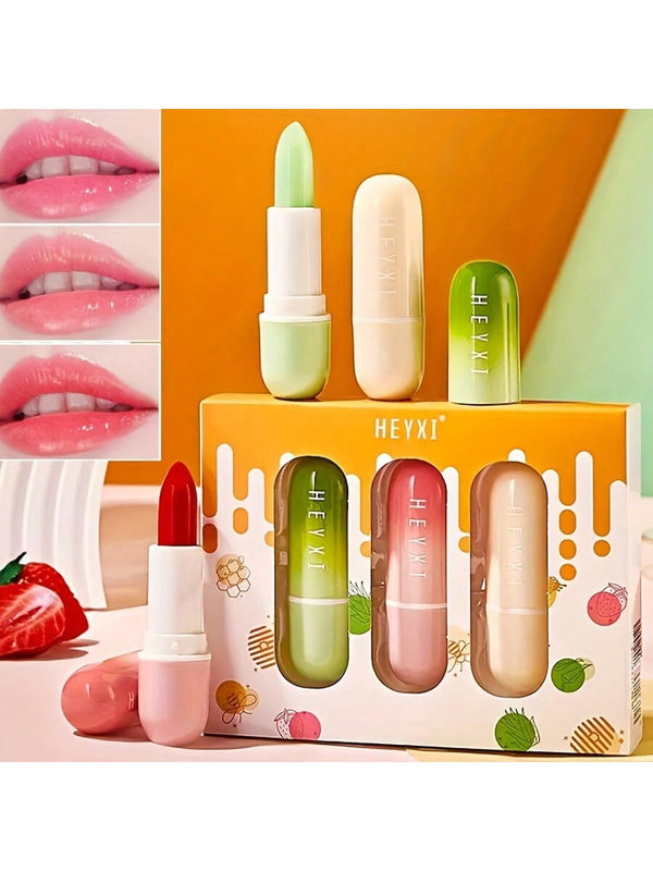 Shein - 3Pcs Lip Balm Gift Set, Water Gloss Elastic Tender Care Lipstick Moisturizing And Moisturizing Warm Color Changing Lip Mask Set,Gifts For Women