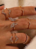 Shein - 8Pcs/Set Bohemian Style Rhinestone Butterfly Women'S Ring Set, Gift