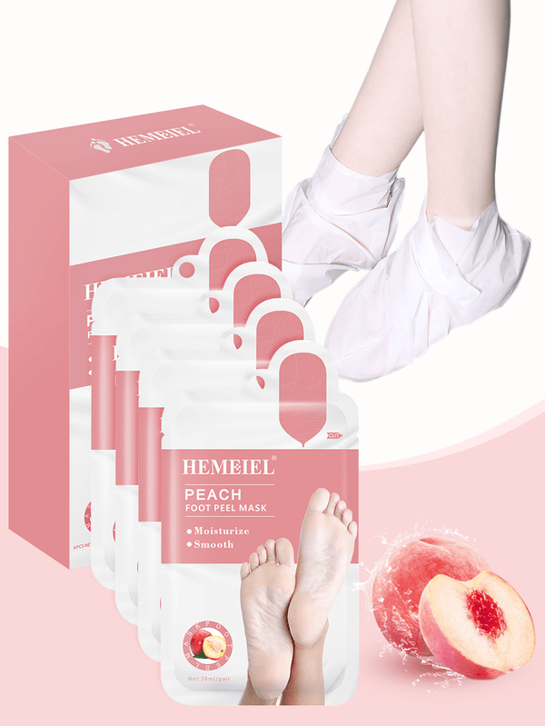 Shein - Peach For Dry, Aging, Cracked Foot Peel Mask 4Pcs,Moisturizing Foot Peel Mask, Sloughs Off Dead Skin Cells,For Women And Men