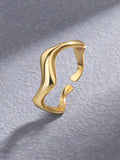Shein Exclusive - 1pc Waves Vintage Adjustable Ring For Women Sterling Silver Yellow Fine Jewelry Daily Wear Gifts