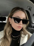 Shein - 1pc Women's Fashionable Square Shaped Black Glossy Sunglasses