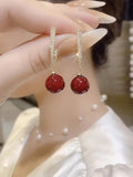 Shein - Design Red Faux Pearl Earrings 925 Silver Needle Inlaid With Rhinestones Exquisite Versatile Earrings High-End Elegant French Pendant Earrings
