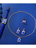 Shein - 6Pcs/Set Women'S Watch Retro Rectangle Pointer Quartz Watch Analog Pu Leather Wrist Watch & Jewelry Set, Gift For Mom Her
