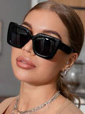 Shein - 1pc Women's Square Plastic Decorated Fashion Sunglasses