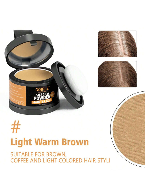 Shein - Light Warm Brown Root Cover Up Powder, Instantly Hair Coverage Hairline Powder Shadow Powder For Fills In Thinning Hairline With Soft Sponge Applicator Puff ,  Matching Mirror  Makeup Tool - Beige