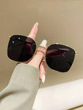 Shein - 1pc Ladies' Geometric Frame Metal Fashion Sunglasses