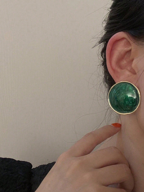 Shein - A Pair Of Vintage Style Green Glaze Stud Earrings for Women