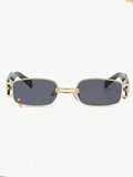 Shein - 1pc Women's Gold Tone Small Frame Metal Square Sunglasses