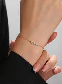 Shein - 1pc Pure Silver (s925) Gold Plated Geometric Design Decorated Women's Bracelet