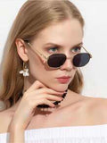 Shein - 1pc Ladies' Metal Geometric Pattern Screw Leg Retro Fashion Sunglasses