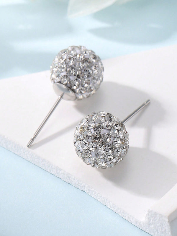 Shein - Sterling Silver Cubic Zirconia Ball Stud Earrings