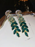 Shein - 1 Pair Cubic Zirconia Leaf & Tassel Dangle Earrings