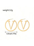 Shein - 1/2 Pairs V Letter Hoop Earrings For Women Stainless Steel Earrings Punk Round Ear Jewelry Gift