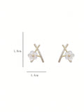 Shein - 1Pair Casual Chic & Cross Design Seashell & Floral Dangle Earrings For Women, Suitable For Daily Wear