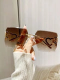 Shein - 1pc Unisex Metallic Frameless Square Sunglasses With Heart Detail, Y2k Trendy Style