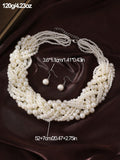 Shein - 3Pcs/Set Exquisite Light Luxury And Fashionable Bridal Imitation Pearl Hand-Woven Necklace And Earrings Set With Exaggerated Design That Matches Any Outfit