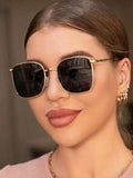 Shein - 1pc Ladies' Geometric Frame Metal Fashion Sunglasses