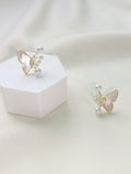 Shein Exclusive - 1pair Original Fashionable Cz & S925 Silver & Artificial Faux Pearl Half-Butterfly Decor Stud Earrings Suitable For Women's Daily Wear With Gift Box