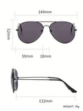 Shein - 1pair Ladies' Fashion Double Beam Metal Frame Pilot Style Sunglasses With Uv Protection