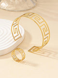 Shein - 1Set Irregular Geometric Design Hollow Out Bangle & Ring Set, Gold-Color