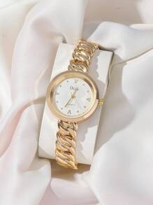 Shein - Disu Classic Fashionable Gold Stainless Steel Watch Band Bracelet Watch For Ladies.